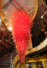 Lámparas de araña de Murano hechas a mano contemporáneas Lámparas colgantes de araña de cristal rojo estilo Dale Chihuly de lujo grande para la venta