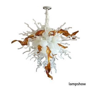 Lampes contemporaines Éclairage suspendu Blanc et Ambre Couleur soufflé à la bouche Lustre en verre de style Murano Éclairage LED décoratif Hôtel Maison Salon Décor LR107