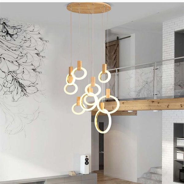Le lustre contemporain de LED allume les droplighs menés nordiques anneaux acryliques éclairage d'escalier 3 5 6 7 10 anneaux luminaire intérieur 291l