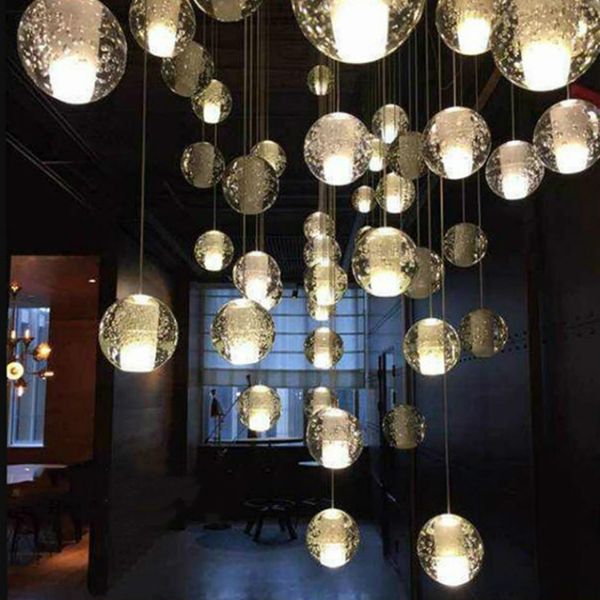 Lampe suspendue contemporaine à boule de verre en cristal LED, plafonnier de pluie de météores, douche météorique, barre d'escalier, éclairage de lustre 110V-240V