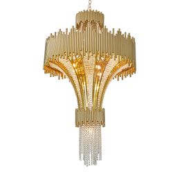 Hedendaagse luxe Clear Crystal String Kroonluchter Licht LED Modern Groot Gouden Afwerking Opknoping Lamp Art Deco Traphotel Hotel