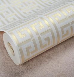 Fond d'écran géométrique moderne contemporain Neutre conception de clés grecs PVC PVC POWER PAPIER POUR LA CHAMBRE 053M X 10M ROLL GOLD ON WHITE4642685