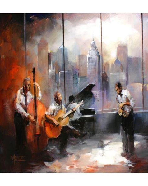 Peinture contemporaine Cityscapes Jazz Musicroom View by Willem Haenraets Painting Toile Art Figure moderne Haute qualité Hand P5798251