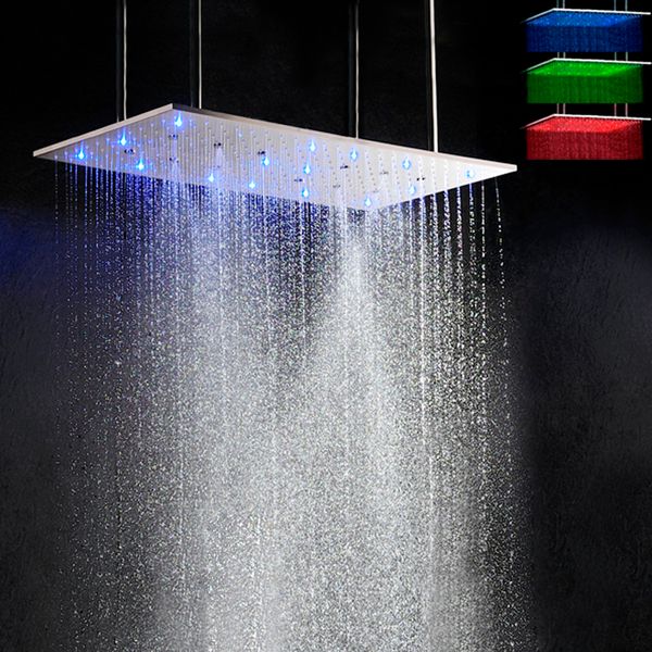 Cabezal de ducha de lluvia contemporáneo, juego de ducha de baño LED impulsado por agua, grifo de baño cepillado de acero inoxidable de 800x400 MM