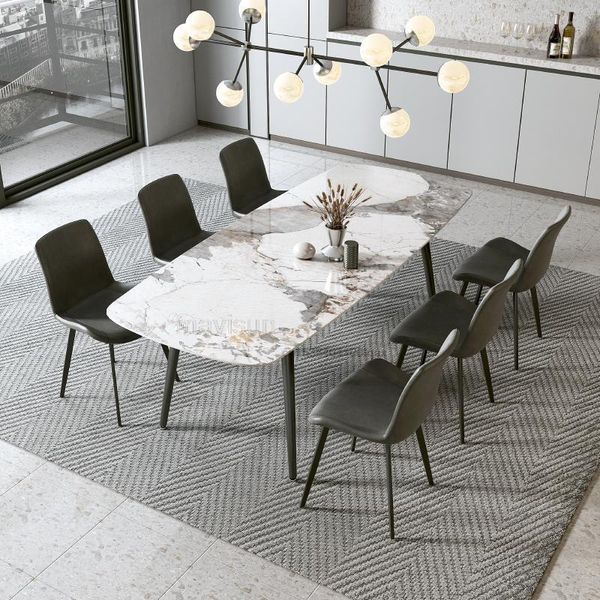 Mesa de comedor contemporánea de tablero de roca para apartamento pequeño y ligero estilo de mesa rectangular de estilo de lujo simple y ligero
