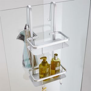 Eigentijdse ruimte aluminium zilveren hoekmand badkamer plank 2-laags geborsteld cosmetische houder badkamer accessoires G66 T200801