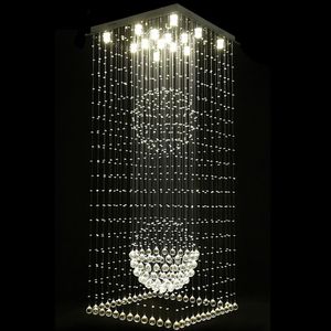 Lustre en cristal carré contemporain éclairage goutte de pluie affleurant plafonnier escalier pendentif luminaires hôtel Villa cristaux lampe en forme de boule