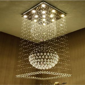 Hedendaagse vierkante kristallen kroonluchters regendruppel plafondlamp trap hanglampen armaturen el villa kristallen bolvorm 181D