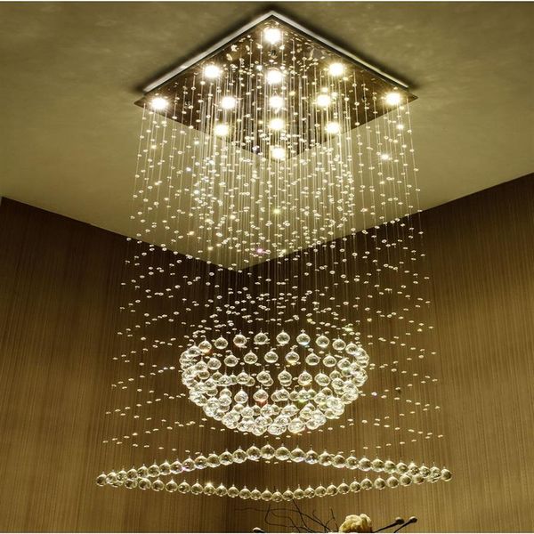 Lustres en cristal carrés contemporains goutte de pluie plafonnier escalier pendentif luminaires el villa forme de boule de cristal 273R