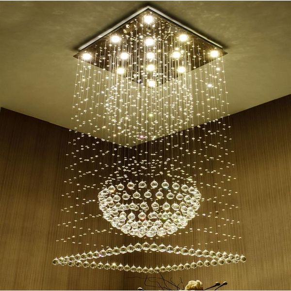 Lustres en cristal carrés contemporains goutte de pluie plafonnier escalier pendentif luminaires el villa forme de boule de cristal 219P