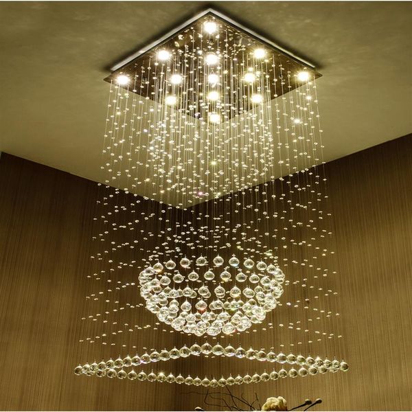 Lustres en cristal carrés contemporains goutte de pluie plafonnier escalier luminaires suspendus luminaires el villa forme de boule de cristal 311I