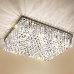 Lustre en cristal carré contemporain LED Lighiting K9 Crystals Plafonniers Lustres encastrés de luxe Lampe pour vivre roo272R