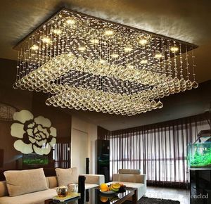 Hedendaags vierkante LED -kristal kroonluchter licht K9 kristal regendruppel rechthoek plafondverlichting armaturen spoeling LED -verlichting armatuur