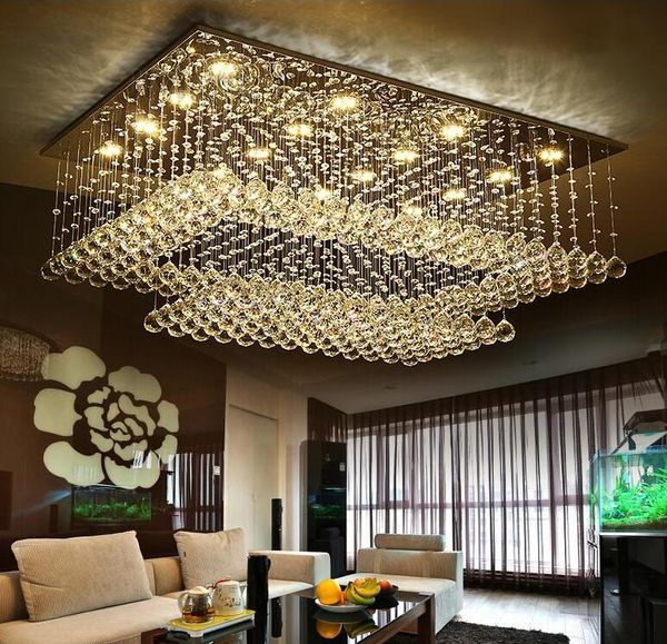 Lustre rectangulaire contemporain en cristal LED K9, luminaire de plafond en forme de goutte de pluie, montage encastré