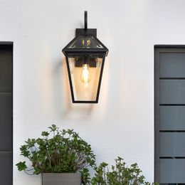 Iluminación de jardín Estilo moderno Aplique Lámpara de pilar para patio exterior-Linterna exterior de vidrio de hierro