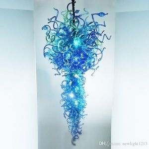 Candelabros de estilo contemporáneo Lámparas de araña de piso largo de color azul Lámparas de araña de iluminación de vidrio soplado hechas a mano 100% Escalera