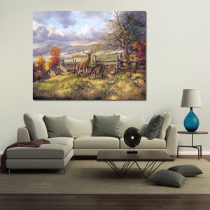 Contemporain Village toile mur Art cerf de Virginie peint à la main peinture à l'huile paysage impressionniste pour décor de cuisine