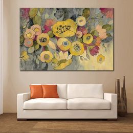 Eigentijds dorpslandschap gele bloemen Duo Iii handgemaakte abstracte canvaskunst voor hotellobbymuur