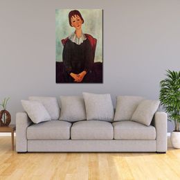 Chica de arte de pared contemporánea en silla Aka Mademoiselle Huguette Amedeo Modigliani pintura famosa hecha a mano decoración de habitación de música moderna