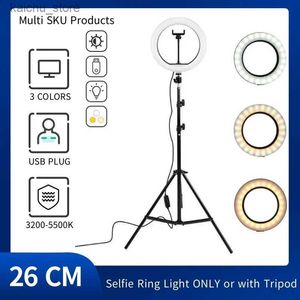 Continu Lighting 10 LED Selfie Ring Stuido Licht Dimable Circular Light voor Home Lighting Tripod Stand Make -up Selfie Ring Light Mobiele telefoon Licht voor video Y240