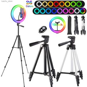 Éclairage continu 10 pouces RGB SELTIE RING LUMIÈRE TRIPOD LED BLAP LUMBRE PHOTOGRAPHIE RONNEUR SÉPONDANT DE TÉLÉPHONE COURT COURCLE TREPIED Streaming Youtobe Y240418