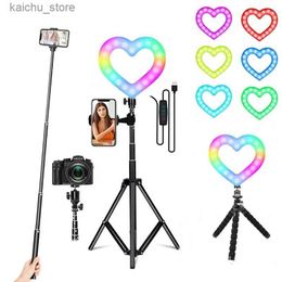 Continu -verlichting 16 cm RGB Dimable Ring Light met hartvormige LED Selfie Ring Light Fotoslichting uitgerust met statief geschikt voor YouTube Video Live Streami