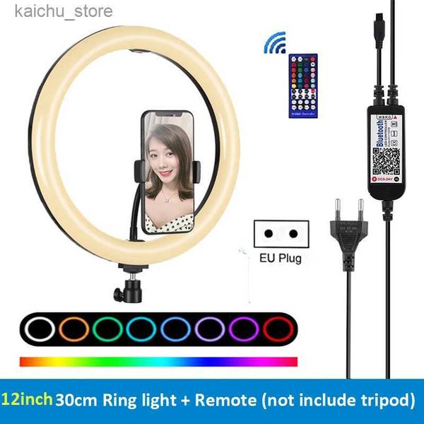 Éclairage continu 30 cm LED Selfie Ring Light Photography Video Light 12 pouces Ring Light Live Broadcast Kit sans trépied avec télécommande Y240418