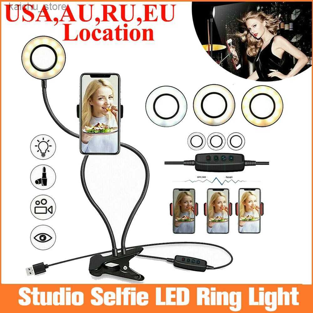 Éclairage continu Stand paresseux w / LED Anneau de selfie Light USB Ring Light Photography Filt Light W / Phone Stand pour YouTube Makeup en direct Streaming Y240418