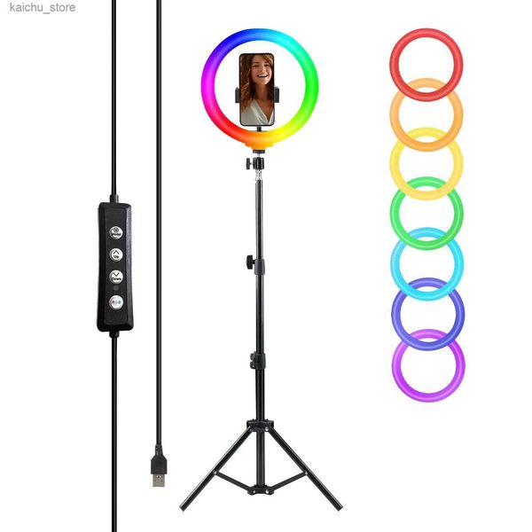 Iluminación continua Zomei 10 LED Selfie Ring Light 43 Trípode 38 Modos de color iPhone y Android YouTube Tik Tok Y240418