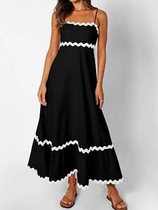 Contrastkleur vrouwelijke jurken elegante esthetiek losse zomer 2024 strand dames lange jurk hoge taille mouwloze jurk 240417