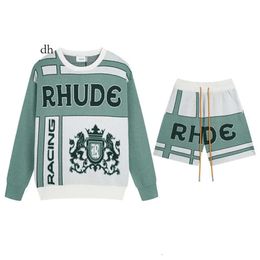 Contrast kleur hoodys herfst heren met lange mouwen sweatshirts trekkoord korte kits sprots terry hoodies sets rhude man tracksuit 228