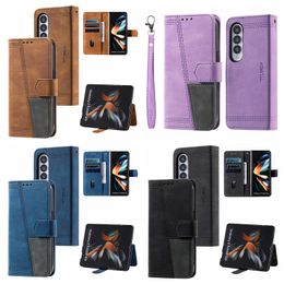 Contrast Kleur Hybride Lederen Wallet -kisten voor Samsung Z Fold4 5G Galaxy Fold 4 Unique Folding Credit ID Slot Cash Pocket Holder Hit Flip Cover Men Male PU Pouch -band