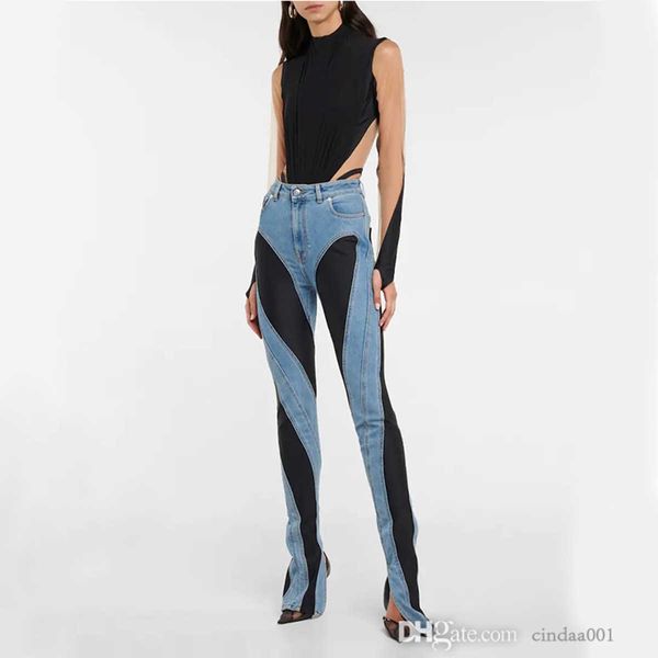 Jeans de color de contraste para mujeres en primavera otoño 2023 Sexy Hot Girls muestran piernas delgadas largas y altas