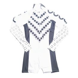 Contrasterende kleurenjumsuits voor dames met letterprint, yoga-outfit met lange mouwen, hoge hals, sport, strakke shorts, dameszwemkleding uit één stuk