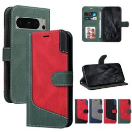 Contrast Kleur Lederen creditcardhouder Slots Wallet Cases voor Google Pixel 8 Pro 7A 7 6 5a Stand Flip Phone Cover Conque