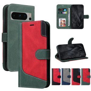 Étuis portefeuille en cuir de couleur contrastée pour porte-cartes de crédit pour Google Pixel 8 Pro 7A 7 6 5A support flip couverture de téléphone Conque