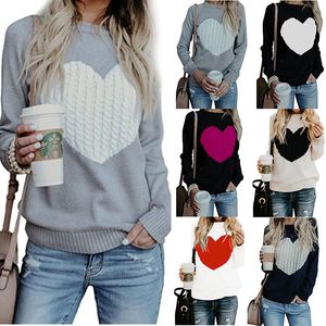 Contrast kleur liefde hart pullovers herfst dames los zoet gebreide jumpers mujer minnaar breien truien plus size maat