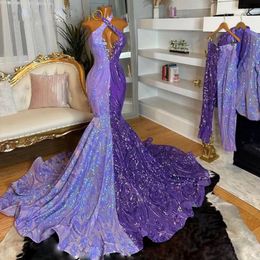 Robe de soirée à paillettes de couleur contrastée, col licou, sans manches, style sirène, robe de bal, grande taille, pour occasions spéciales