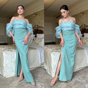 Contrasterende kleur Rechte avondjurken Spaghettibandje Off-shoulder Formele galajurk Zijsplit Vloerlengte Vestidos De Novia 326 326