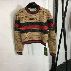 Contrasterende kleurstrepen damestrui gebreide kleding Klassieke holle gebreide trui Ontwerpers Pullover-tops met lange mouwen