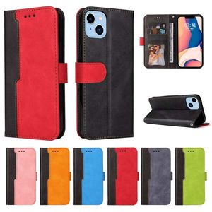 Étuis en cuir de portefeuille de couleur contrastée pour Samsung S23 Ultra Plus A14 M33 5G M53 A23 4G A03S 165.8MM USA Hybrid Credit ID Card Slot Holder Cover Magnetic Pouch Strap