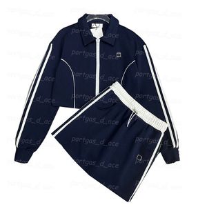 Contraste de color chaqueta de mujer trajes de falda casual de manga larga chándal elegante azul marino mujer ropa deportiva