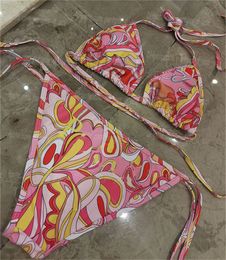 Veelkleurige dames bikini -badmode halter badpakken ontwerper zomers split luxe strand beha -briefs set badpakken met stropdas