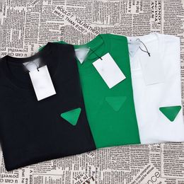 Camiseta con costuras en contraste Letra impresa 100% Algodón puro Hombres y mujeres Pareja Tide Triangle Logo Tops
