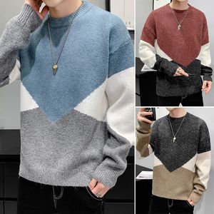 Contrast Trui Mannen Koreaanse Stijl Patchwork Sweaters Mens Pullover Casual Losse O-hals Warm Mannelijke Gebreide Streetwear 210524
