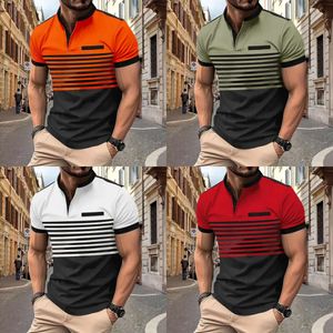 Contrasterende nieuwe gestreepte korte mouwen casual polo v-neck knop top heren Henry shirt