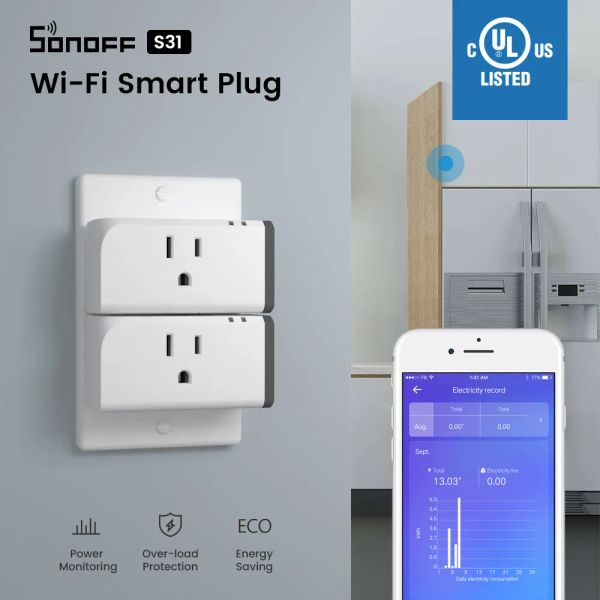 Contrôle 1/2/3/4 PCS Itead SONOFF S31 US 15A Wifi prise intelligente avec moniteur d'énergie par eWeLink prise de contrôle Smart Home Wifi Plug Switch