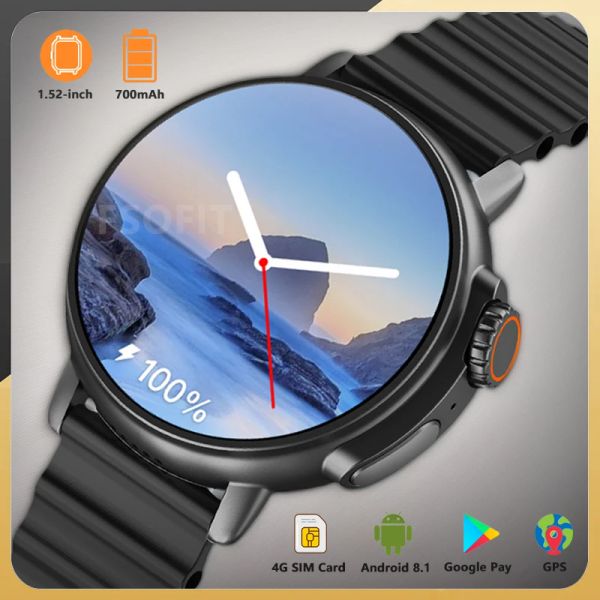 Contrôle 1.52 pouces 4G Network Sim Card GPS GPS Smart Watch 200W Camera WiFi NFC ROPED 128G ROM Storage Google Play Play IP67 Android Smartwatch