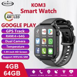 Controle 1.99 "Smart Watch 4G 64G Ultra Kom3 Google Play NFC GPS Dual CPU Camera Men Women Sport Android Full Network Sim Card Slot Store