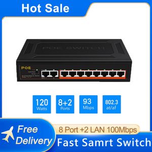 Besturing 10 Poort Smart Poe Switch 52V 93W Ethernet Hub RJ45 Netwerkschakelaar voor IP -camera/Wireless AP/WiFi Router snelle drop verzending